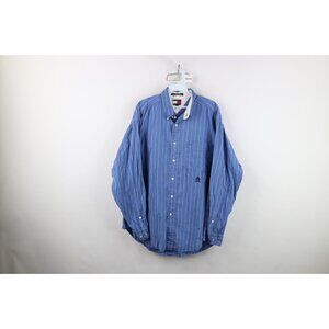 Vtg 90s Tommy Hilfiger Mens Large Faded Striped Cotton Oxford Button Down Shirt